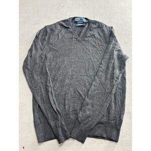 Polo Ralph Lauren V-Neck Merino Wool Sweater Men's M/M Custom Fit Heather Gray